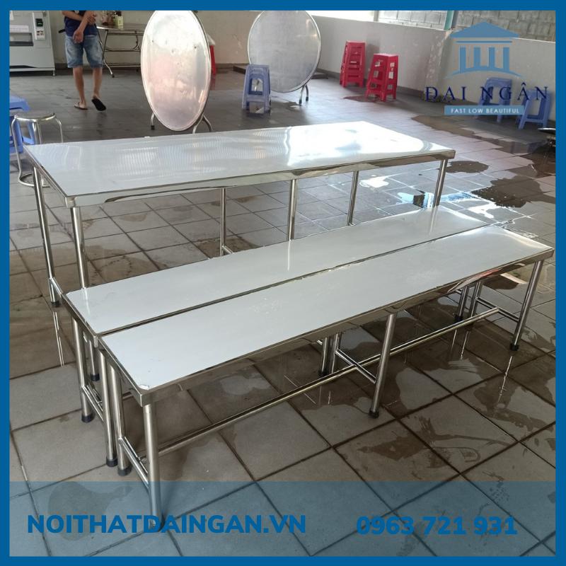 Bộ bàn inox dài 304 + ghế inox băng dài 2m DN052