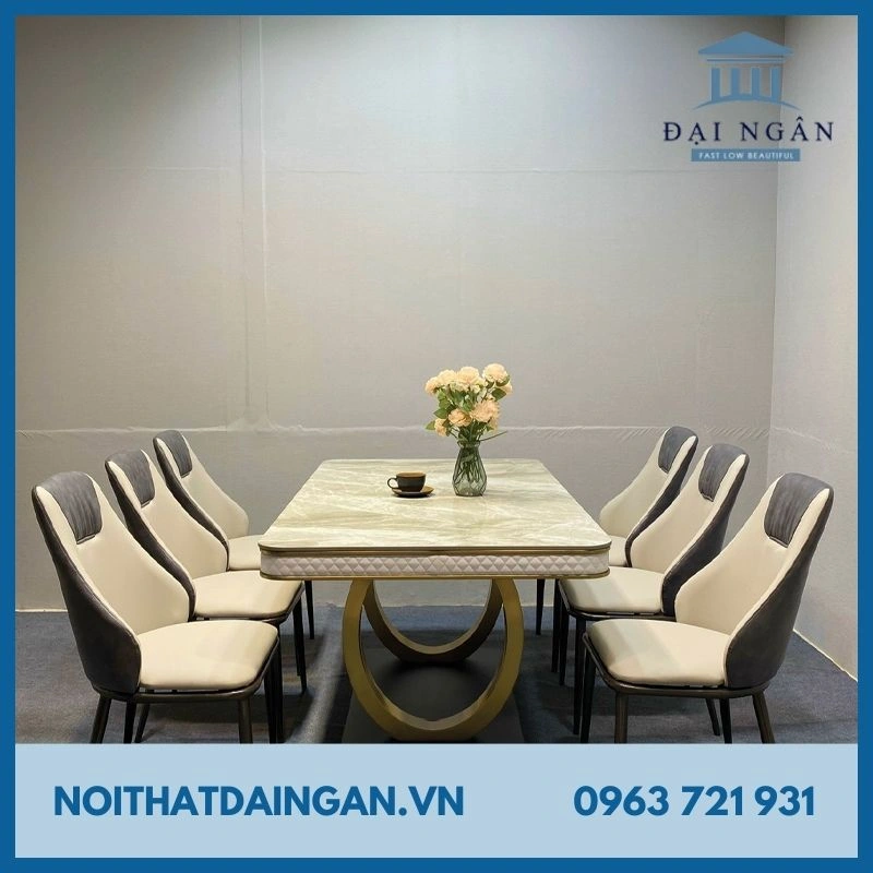 Bàn ăn inox mạ vàng 6 ghế cao cấp double Q