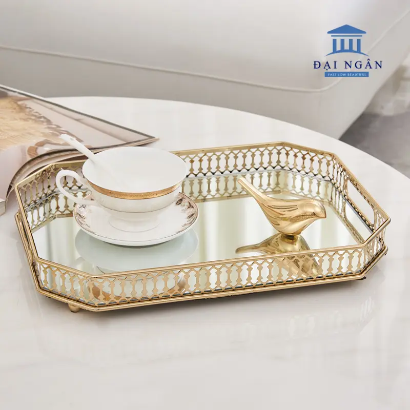 Khay chữ nhật kim loại mạ vàng cao cấp