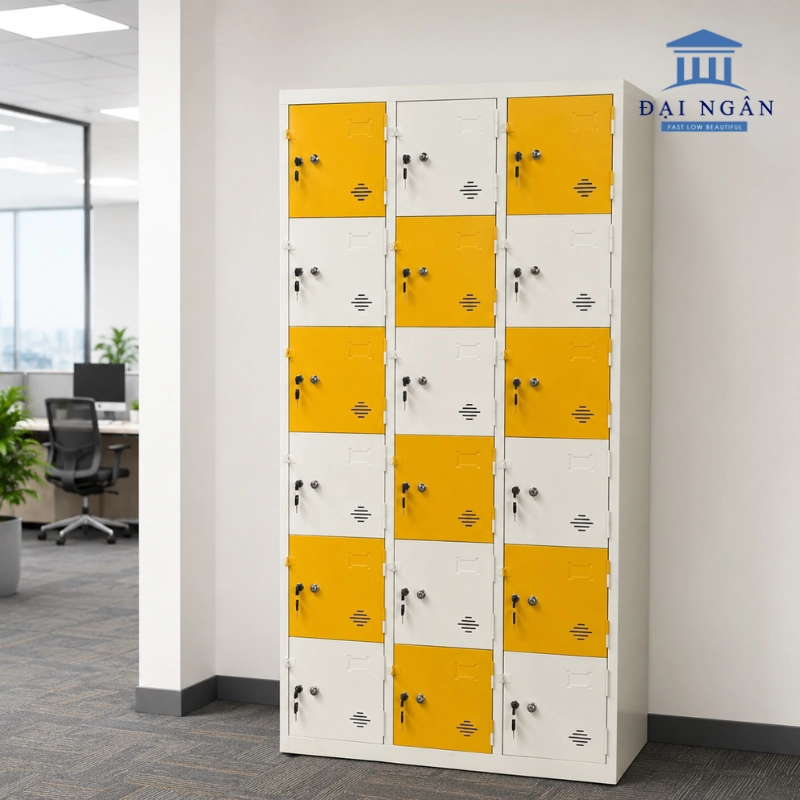 tủ locker 18 ngăn màu đa sắc