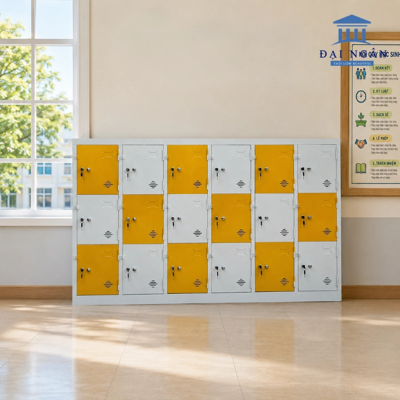 Tủ locker 18 ô ngang đa sắc Tủ locker 18 ô ngang đa sắc