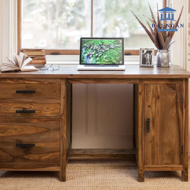 bàn học kèm giá sách gỗ xoan đào