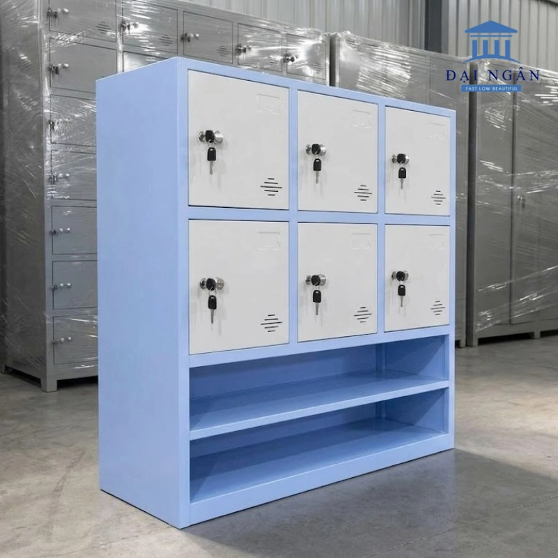 tủ locker sắt 6 cánh có kệ dép