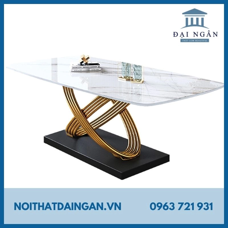 Bàn ăn mặt đá Chanel mạ vàng 1m4