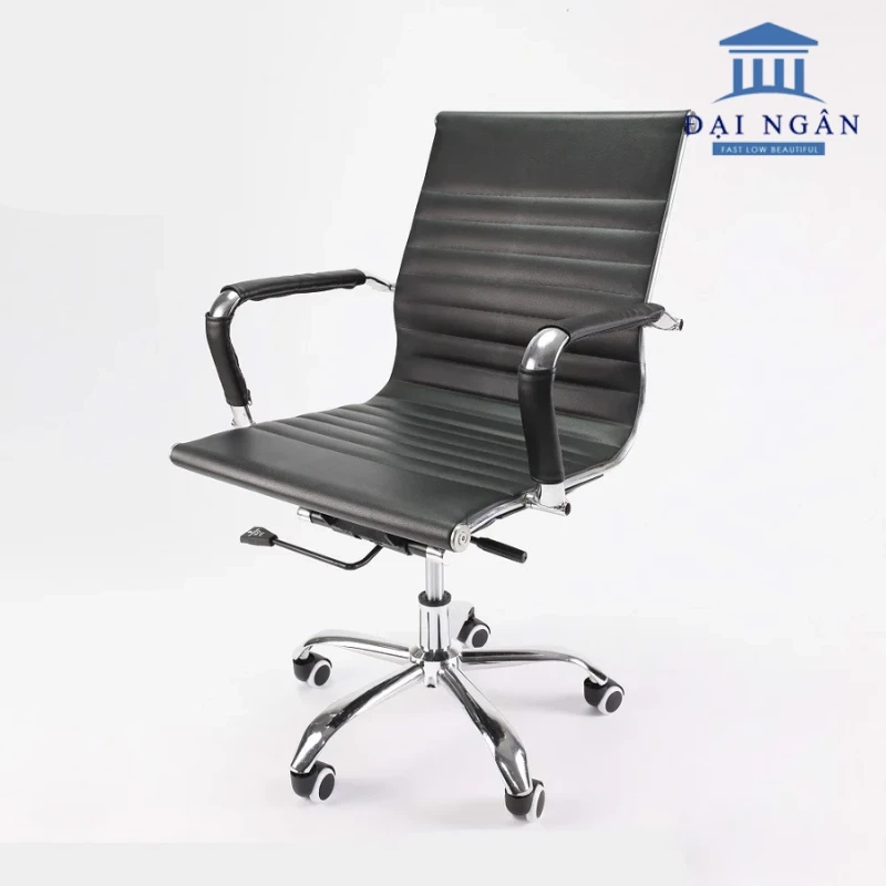 Ghế da xoay lưng thấp chân inox