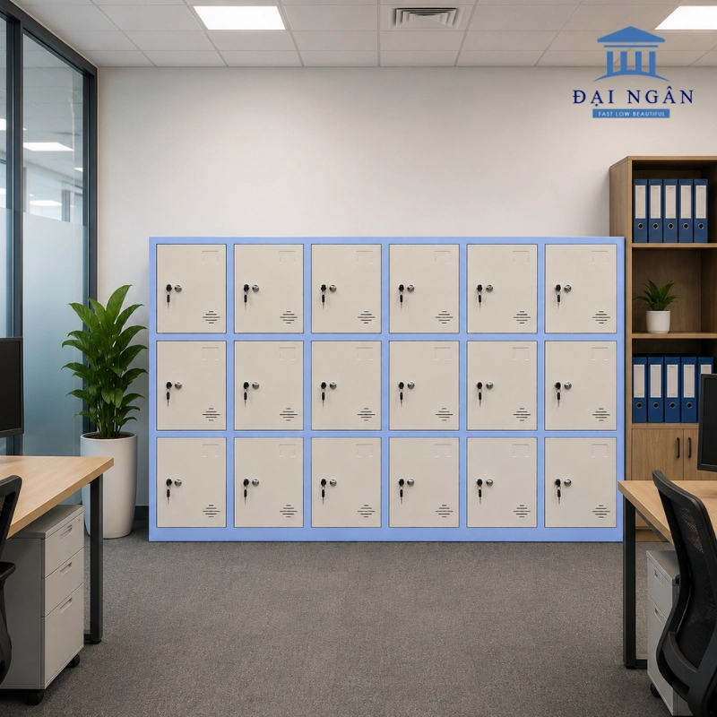 Tủ locker 18 ngăn ngang khóa chìa Tủ locker 18 ngăn ngang khóa chìa