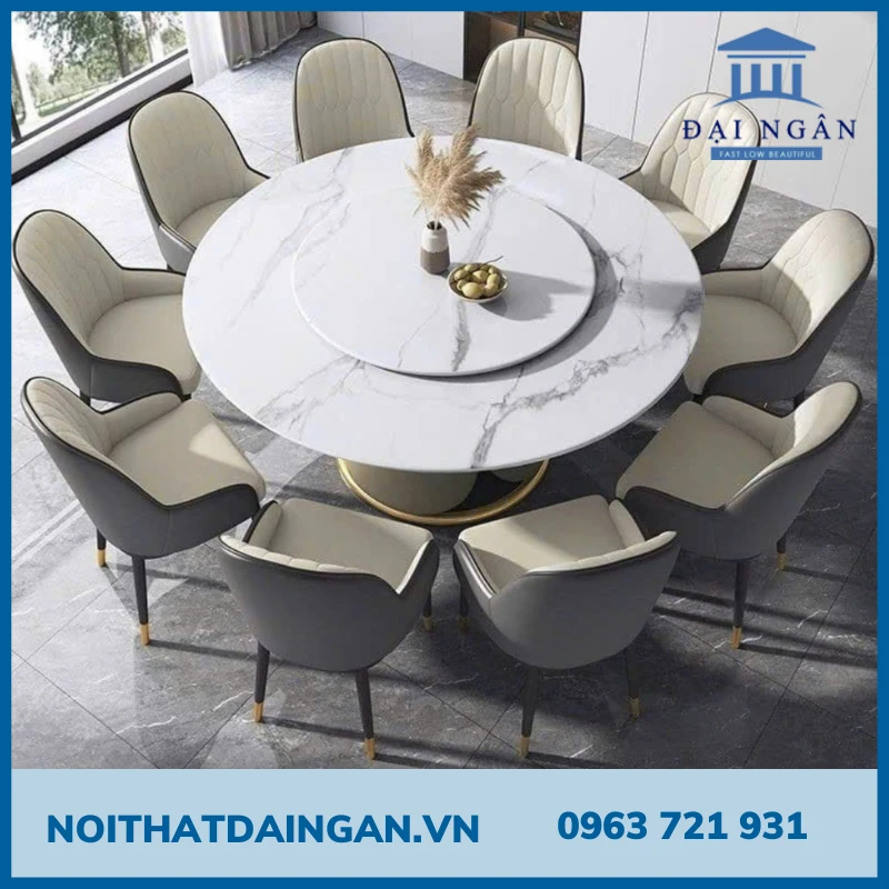 Bộ bàn tròn lớn có mâm xoay cao cấp có 8 ghế MONET