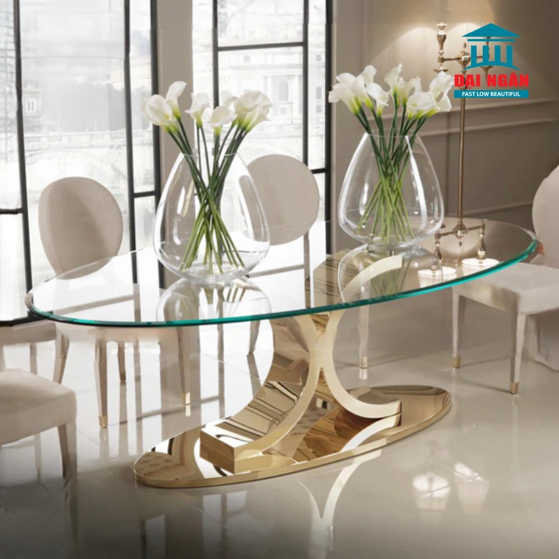 bàn ăn inox mạ vàng