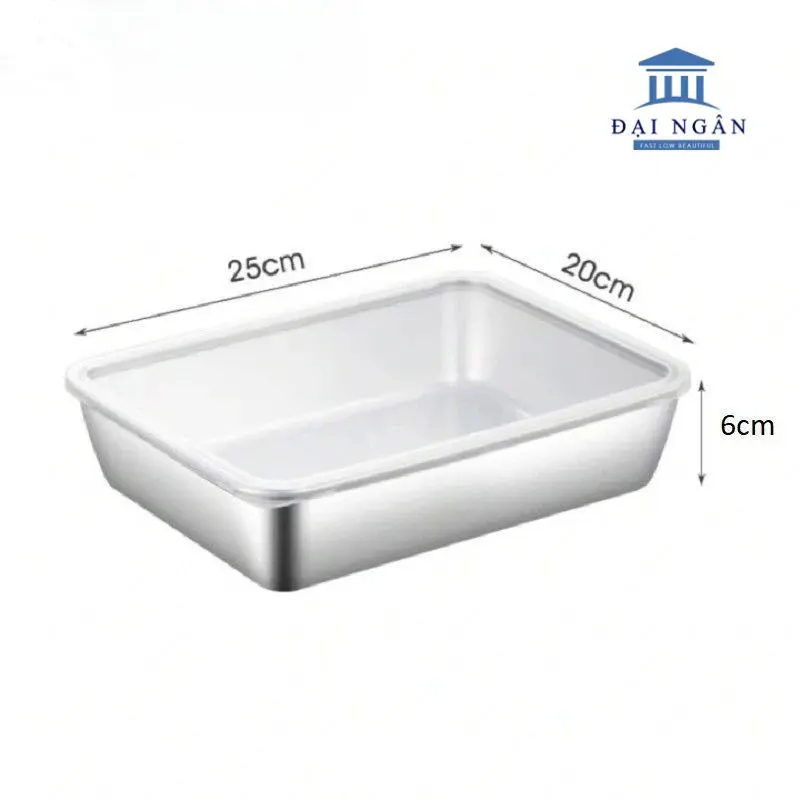 Khay inox 304 chữ nhật sâu lòng có nắp mềm