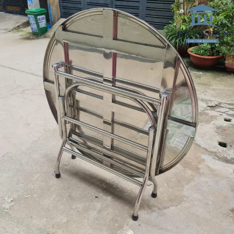 Bàn tròn inox 304 chân gấp gọn 1m2