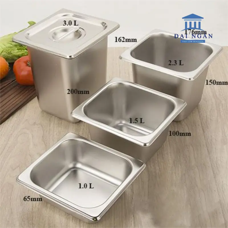 Khay inox GN 1/6 dùng đựng topping trà sữa, hoa quả