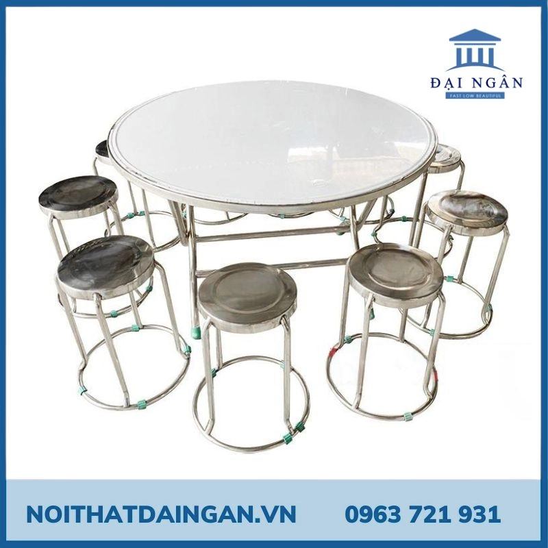 Bộ bàn ghế inox tròn giá bao nhiêu tiền - Báo giá tại Nội thất Đại Ngân