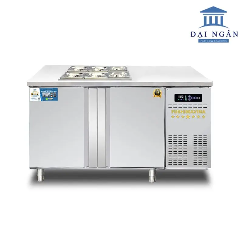 Bàn mát salad inox (có khay topping)