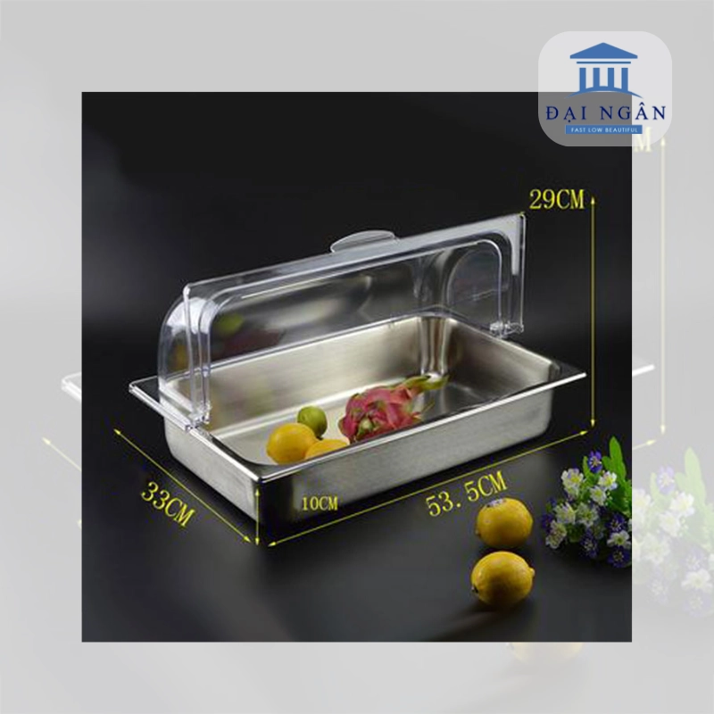 Khay inox 1 ngăn có nắp nhựa PC mở hai chiều