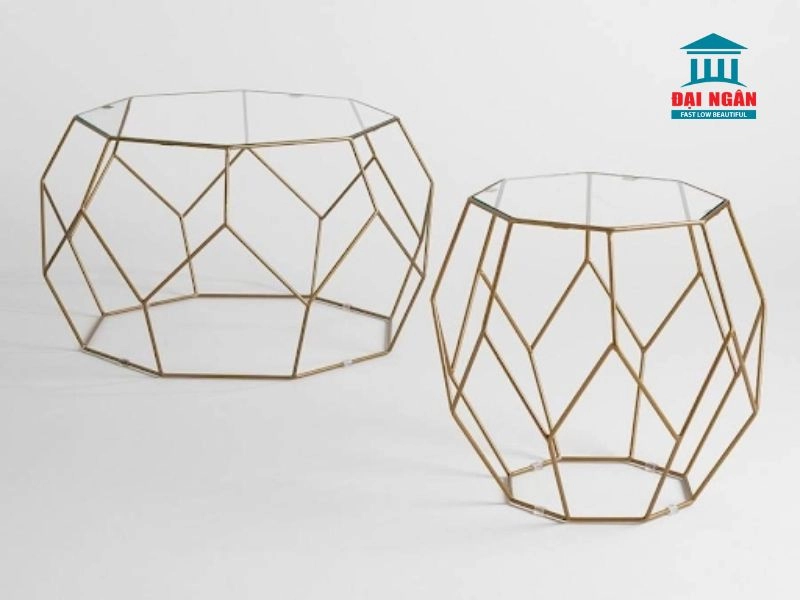 Bàn trà chân inox mạ vàng hình bát giác