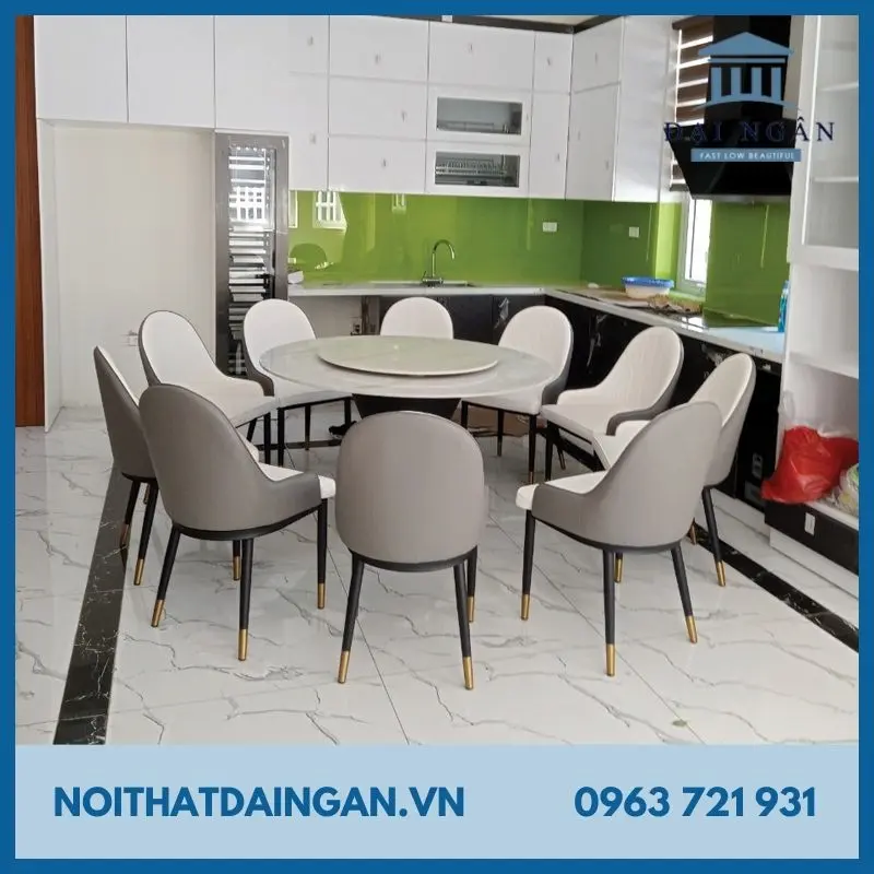 bàn ăn tròn xoay 10 ghế