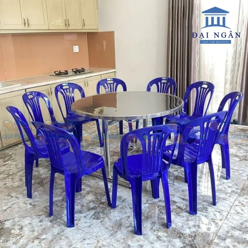 bàn inox ghế nhựa
