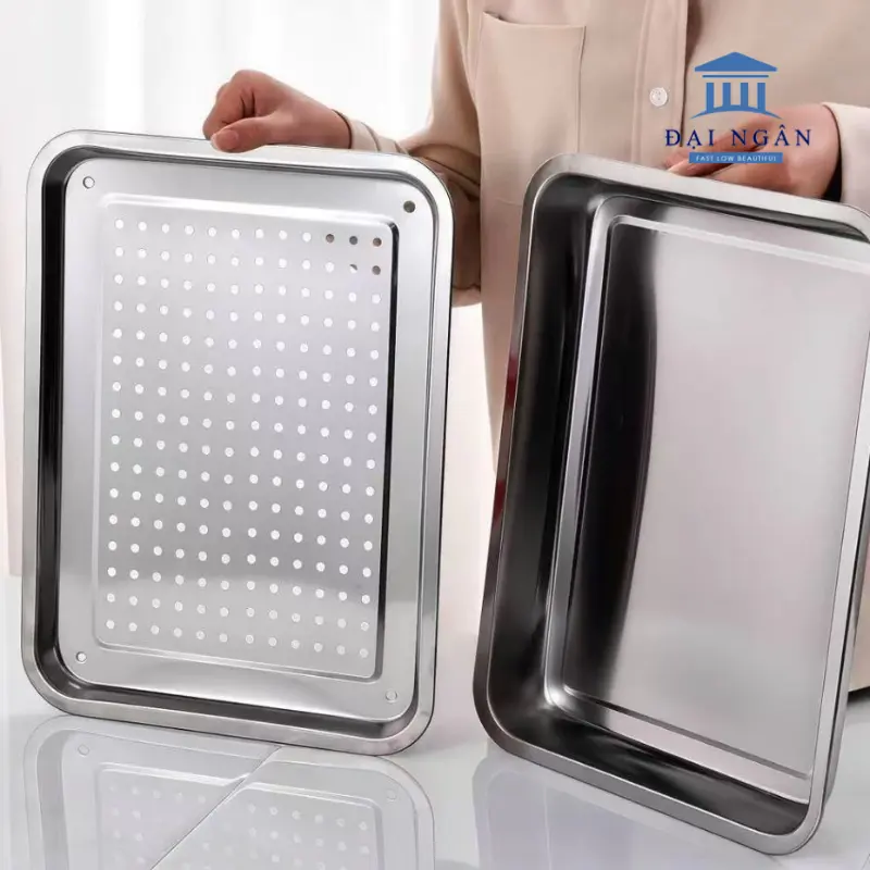 Khay inox lỗ 32x22x10 cm