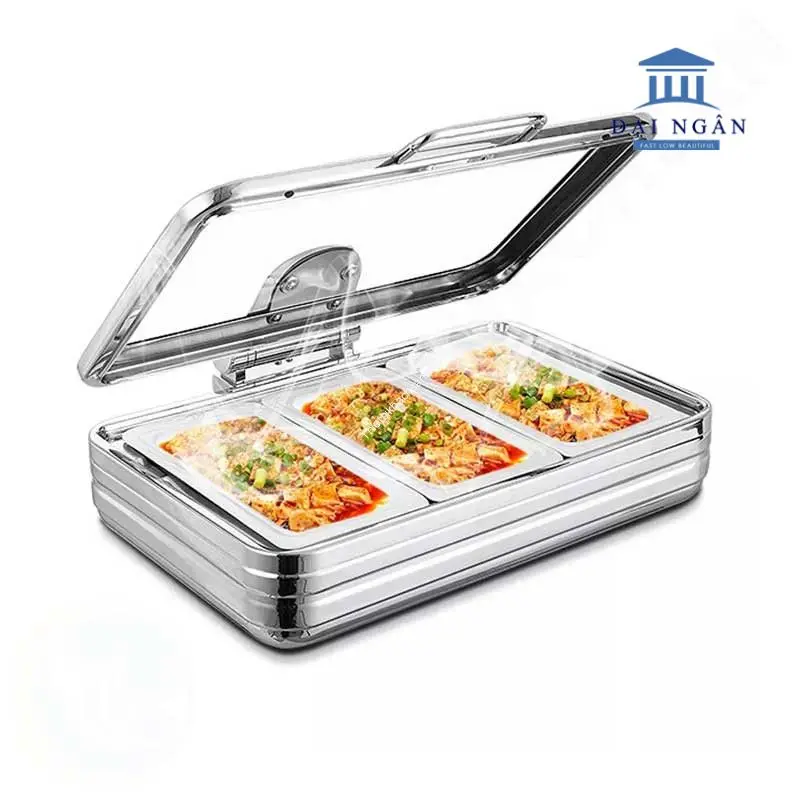 Bàn buffet mặt kính kết hợp inox