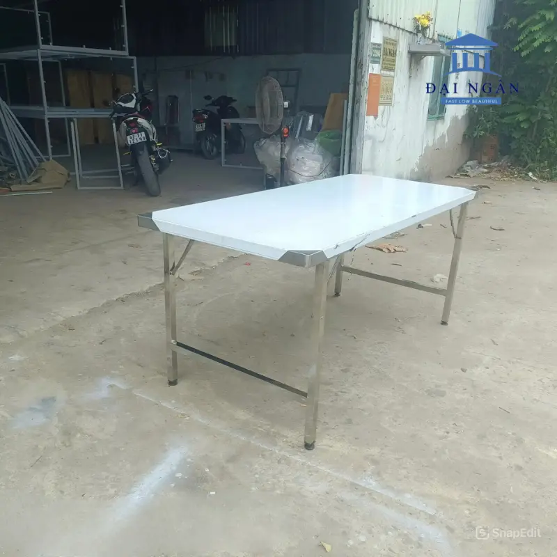 Bàn inox chân xếp kiểu thái dài 114cm