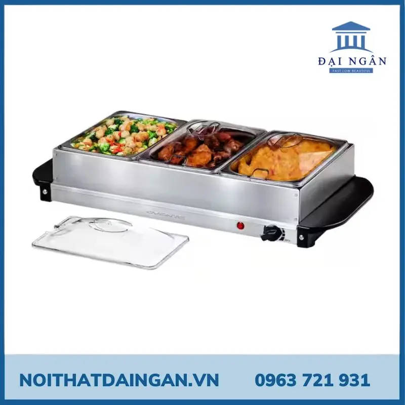 Khay hâm thức ăn buffet có ngăn và nắp xoay 180 độ