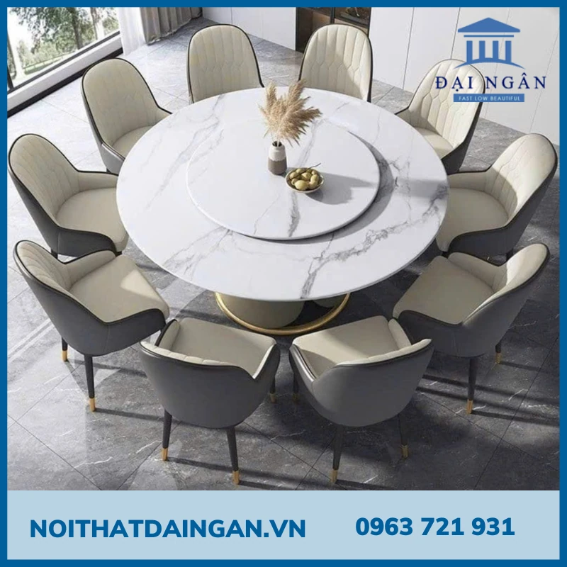 Bàn ghế nhà bếp có mâm xoay 8 ghế Monet