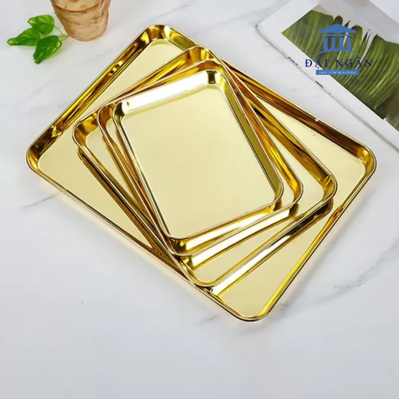 khay inox mạ vàng