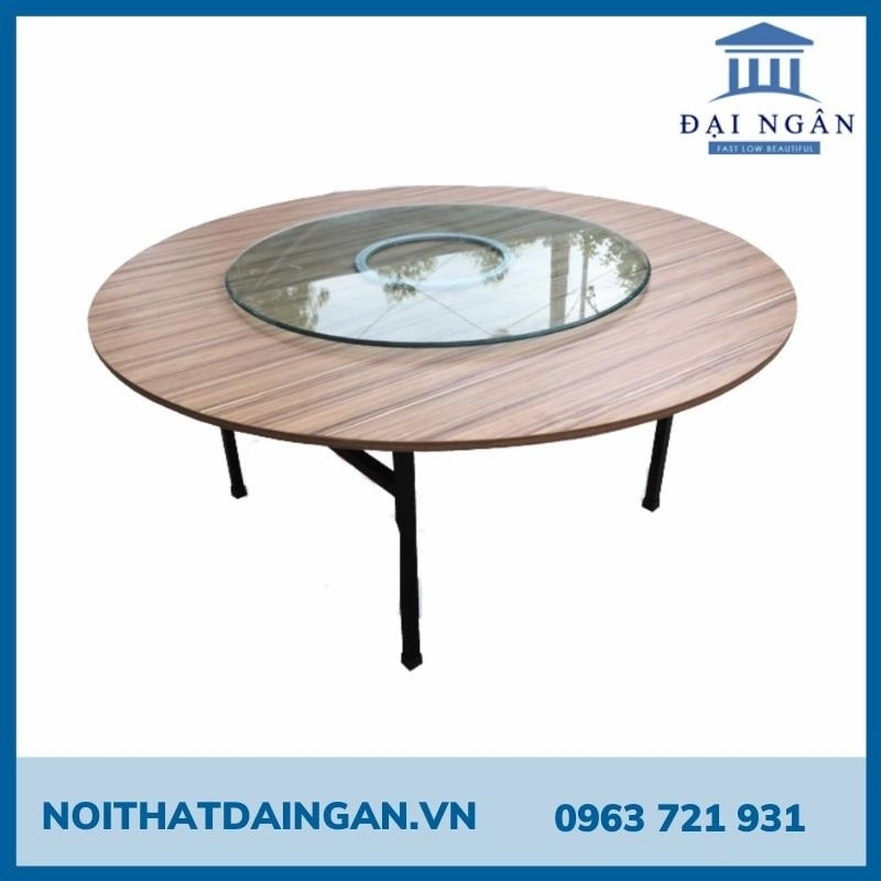 Bàn gỗ nhà hàng mặt tròn có chân sắt
