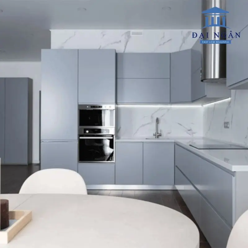 Bàn bếp inox mặt đá dạng chữ L