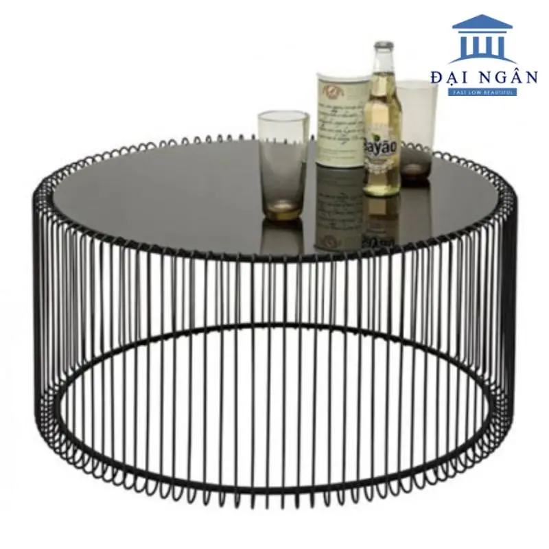 Bàn trà mặt kính chân inox lồng chim