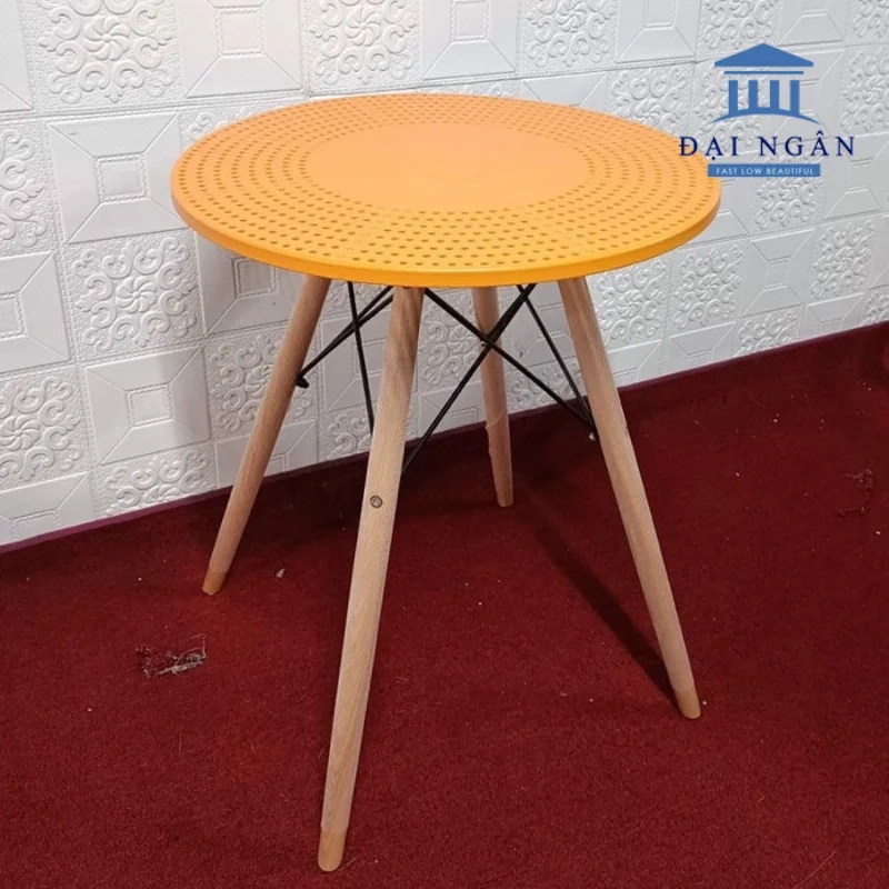 bàn cafe chân gỗ mặt nhựa