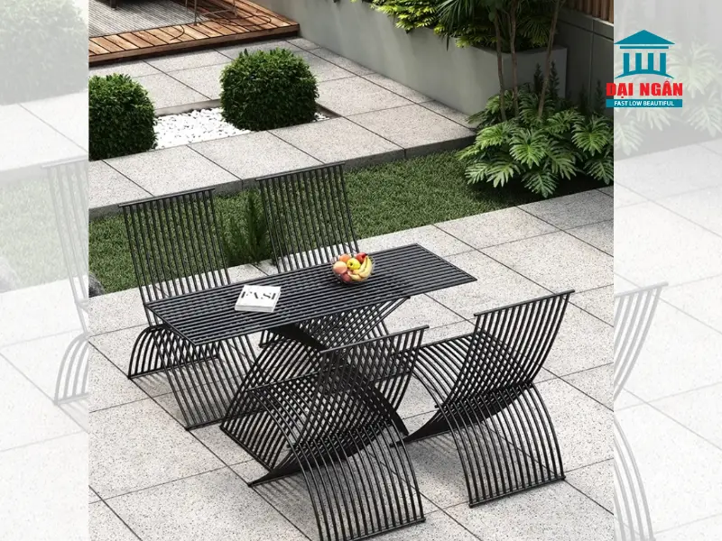 Bộ bàn ghế sắt xếp chân chữ X tối giản