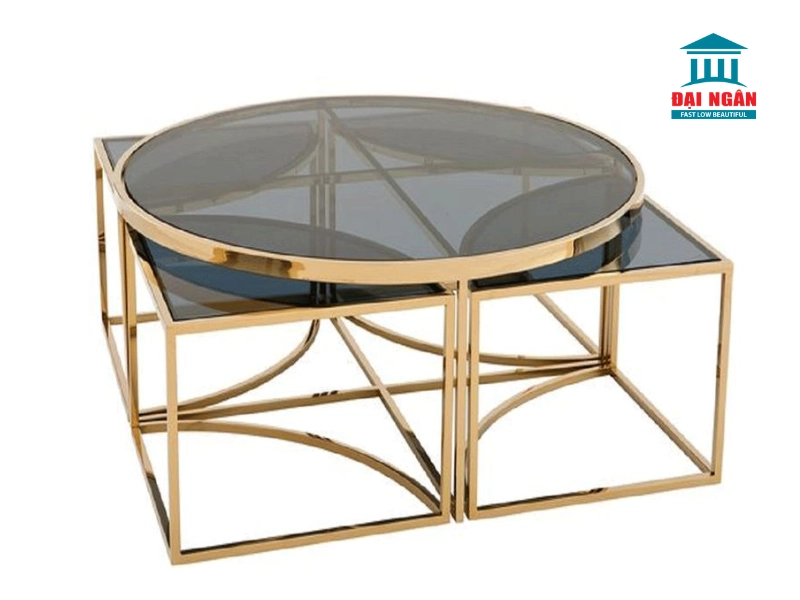 bàn trà chân inox mạ vàng