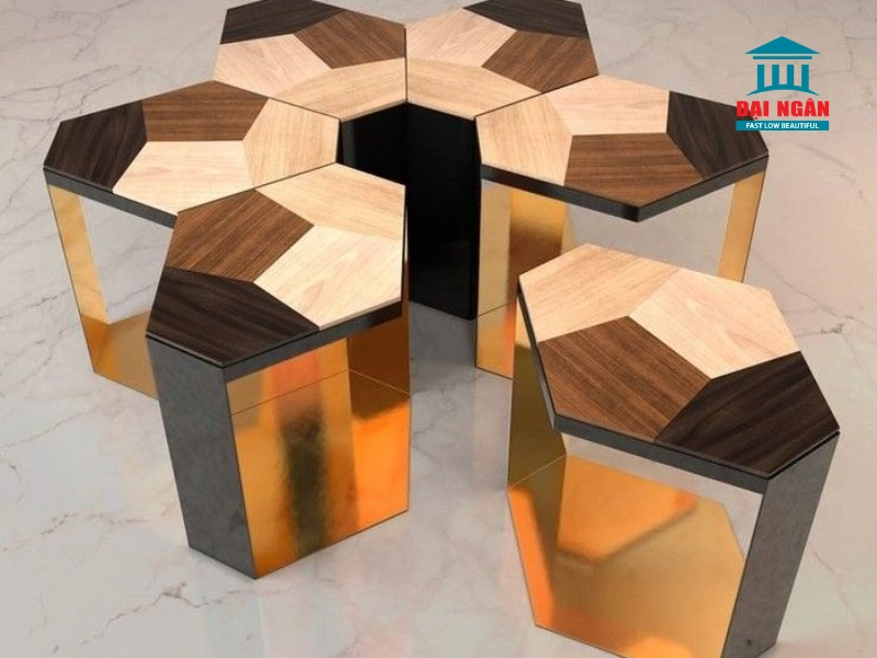 bàn trà inox mạ vàng