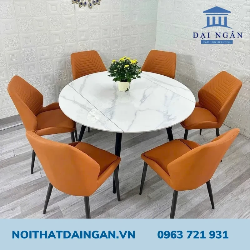 Bộ bàn tròn mặt đá có thể xoay thành hình chữ nhật 6 ghế SUNNY MSP CBA007