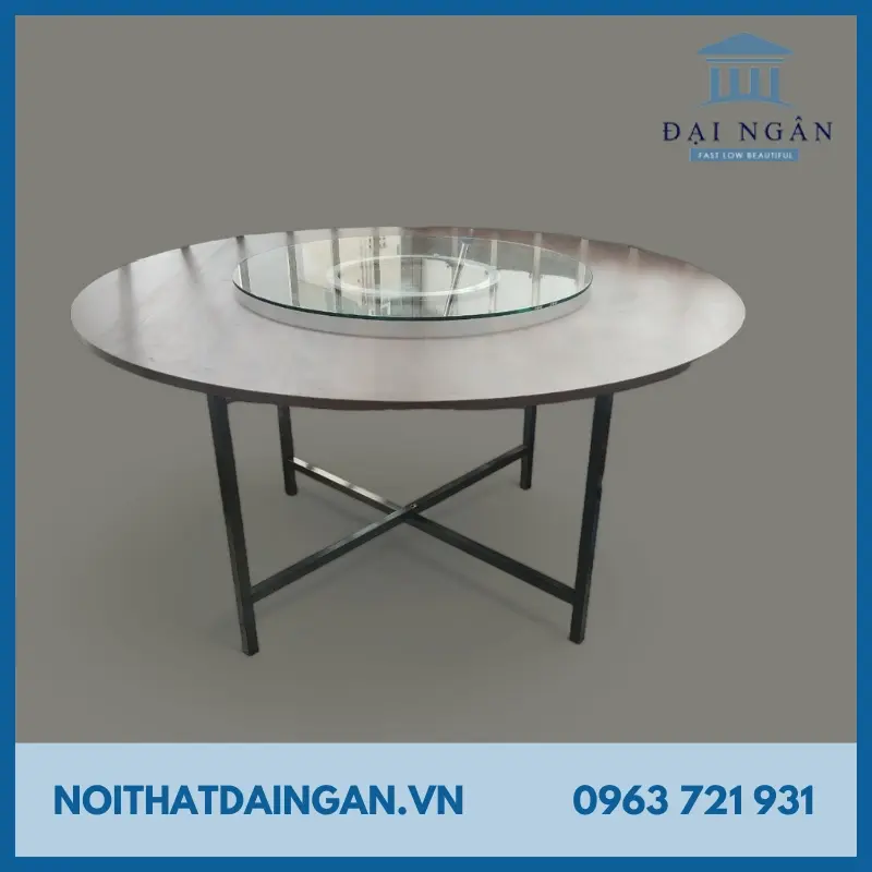 bàn kính tròn chân inox