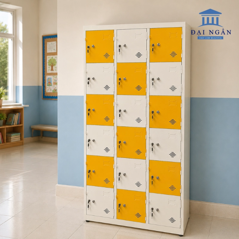 tủ locker 18 ngăn màu đa sắc