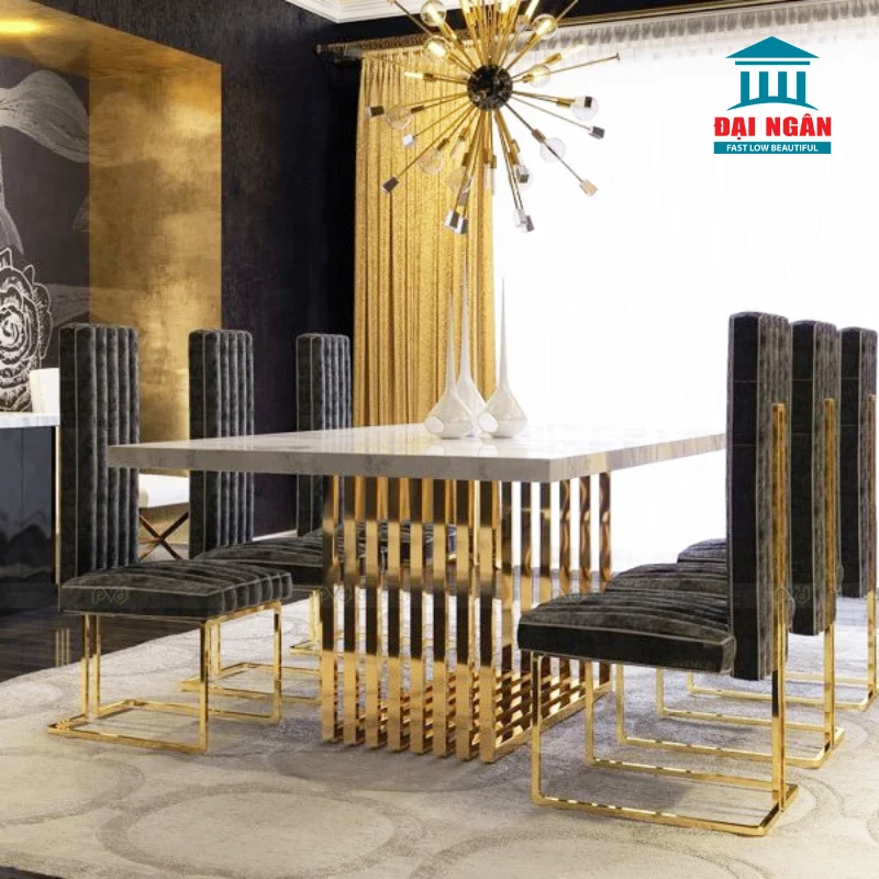 bàn ăn inox mạ vàng