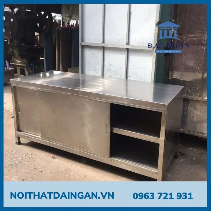 Bàn bếp inox công nghiệp có hộc tủ