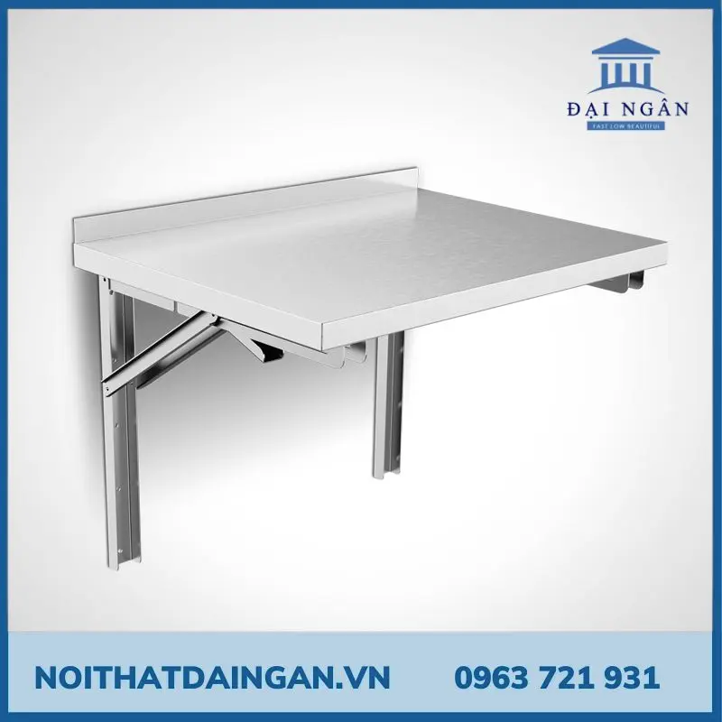 Bàn không chân gắn tường, chất liệu gỗ và inox