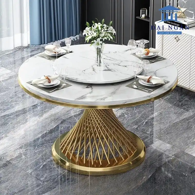 Chất liệu chân inox làm bàn tròn mặt đá