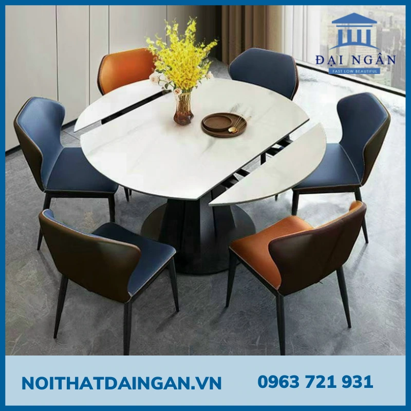 Bộ bàn tròn mặt đá có thể xoay thành hình chữ nhật 6 ghế VAZ