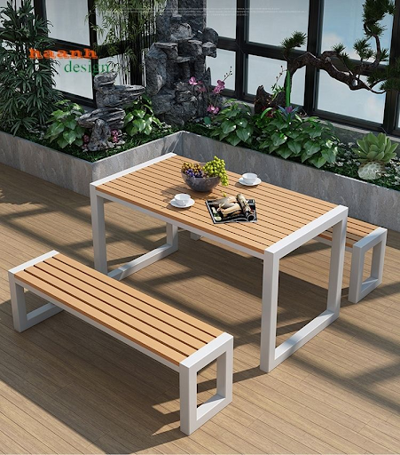 Ghế sắt bàn ăn kết hợp với mặt bàn gỗ
