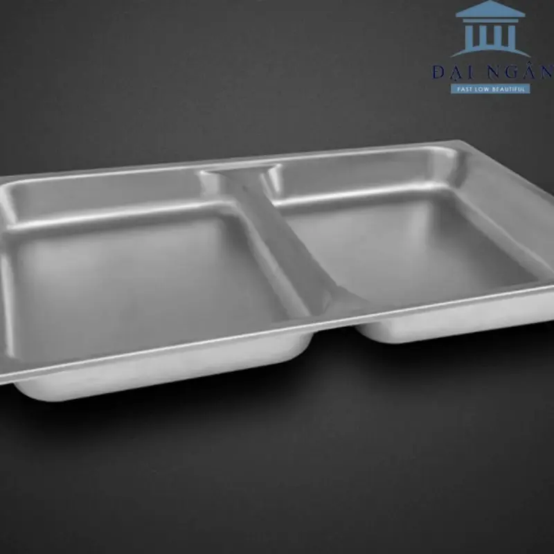 Khay inox 2 ngăn có nắp rời (inox 304 dày)