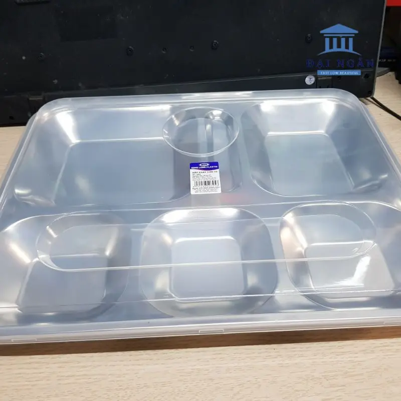 Khay inox 304 tròn 5 ngăn sâu lòng có nắp