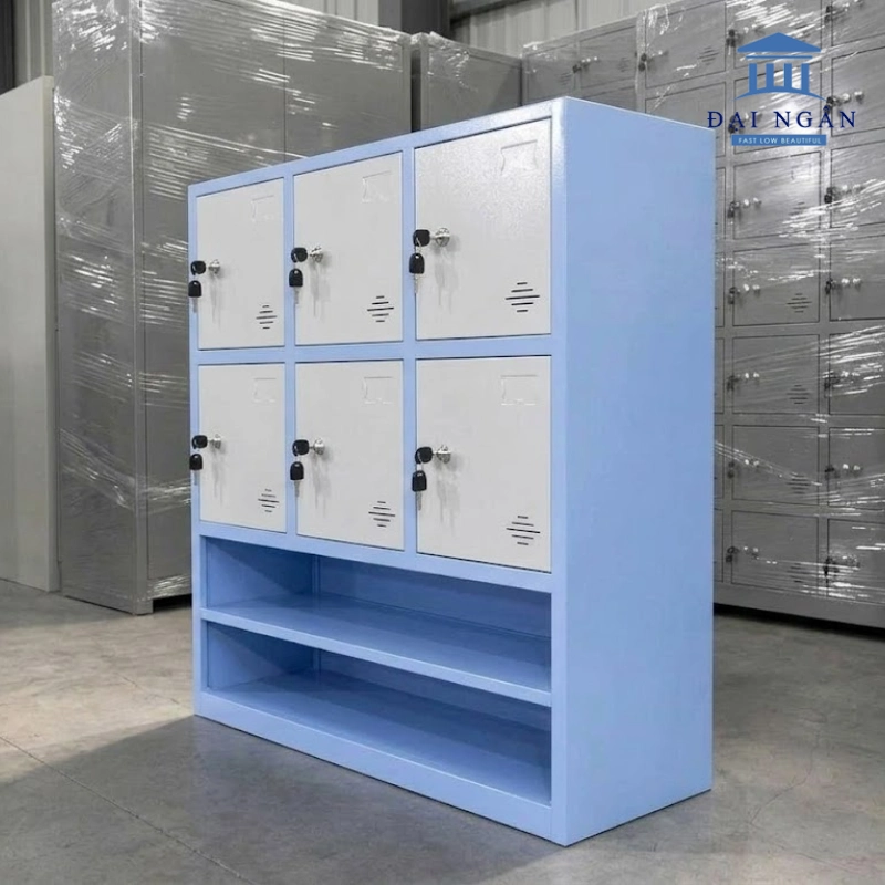 tủ locker sắt 6 cánh có kệ dép