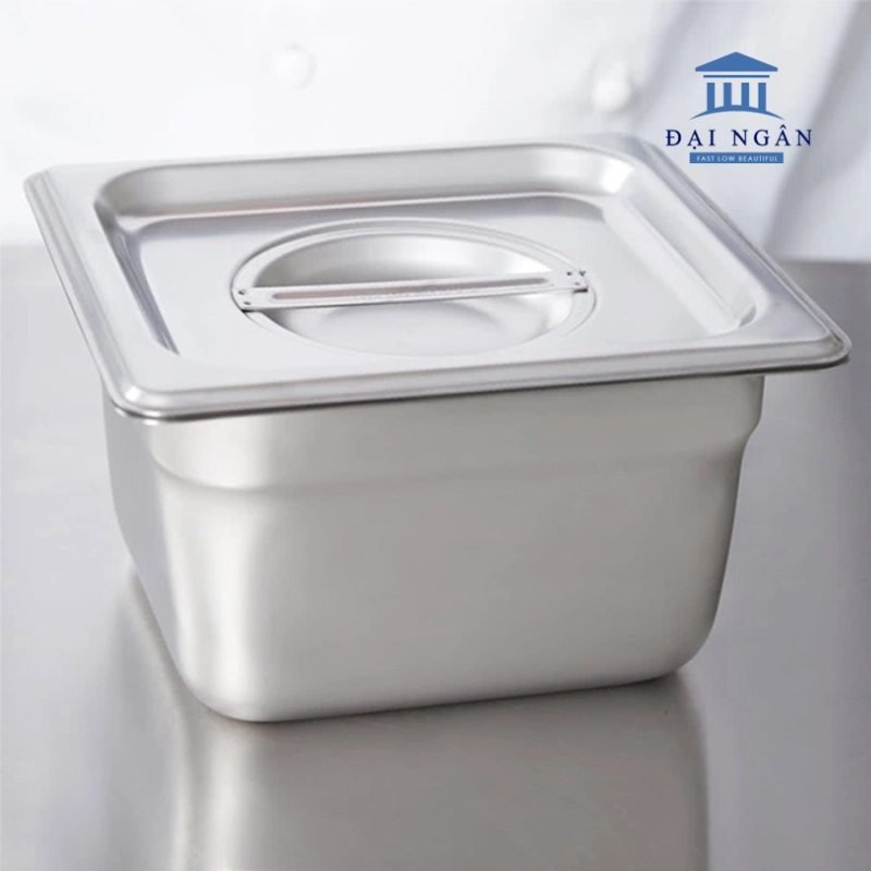 Khay inox 1/6 chiều sâu 6.5 cm có nắp