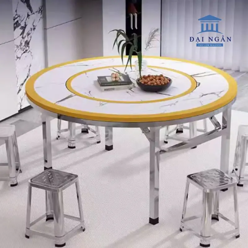 bàn tròn inox xoay 360 độ
