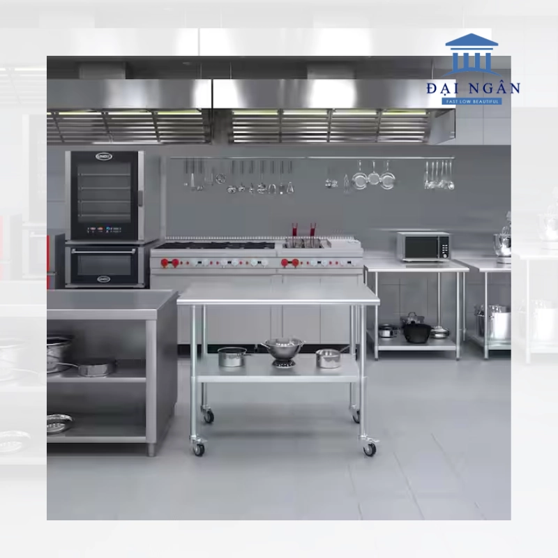 Bàn bếp inox mini tích hợp ngăn kệ đa năng