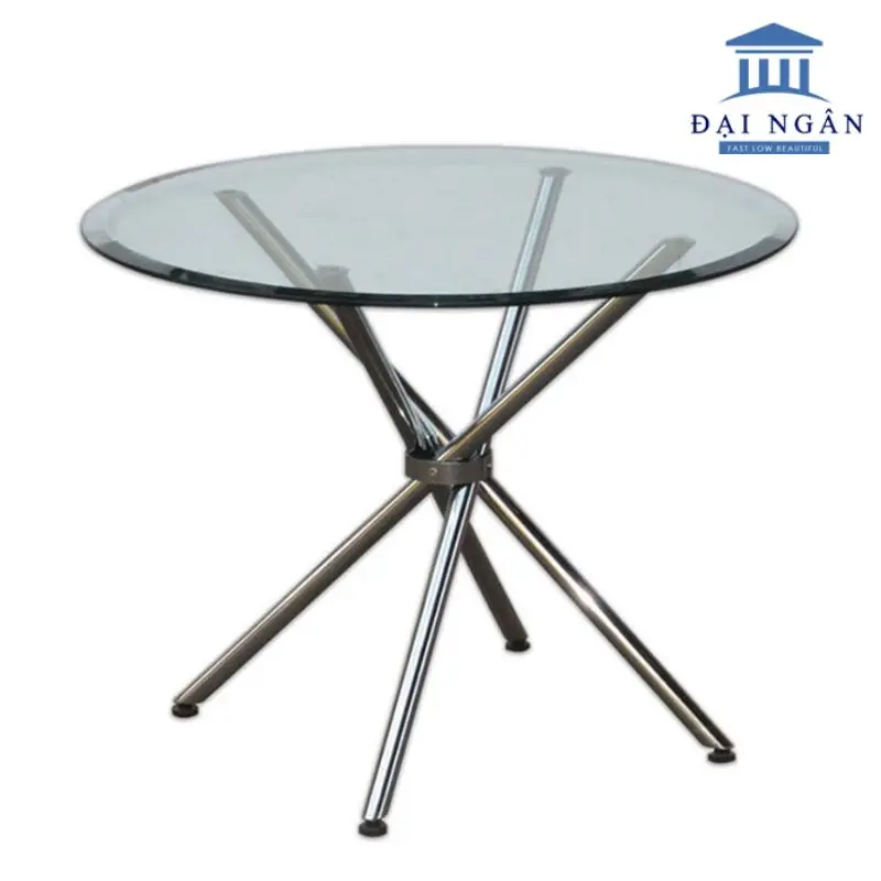 bàn kính tròn chân inox